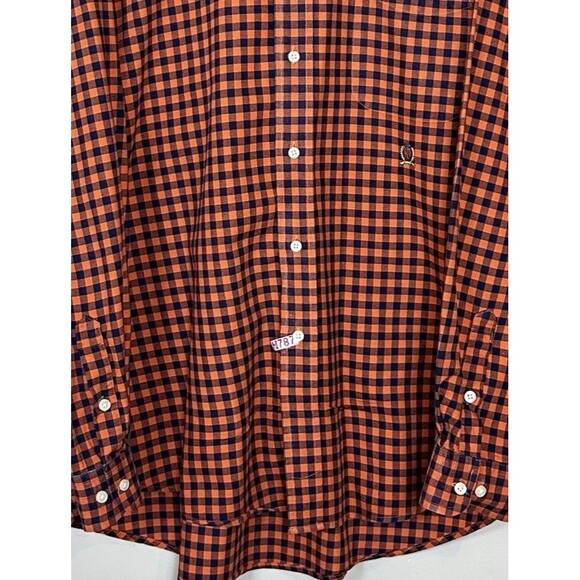 VTG Tommy Hilfiger Button Up Shirt Orange Navy Check Men XL Recently Dry Cleaned - Picture 3 of 6